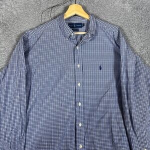 Ralph Lauren Yarmouth Dress Shirt Mens 17 34/35 Blue Gingham Excellent Cotton
